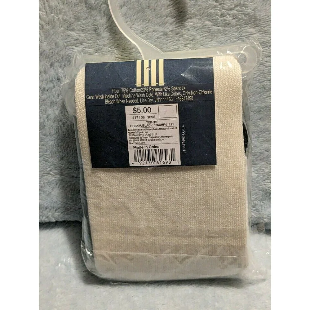 New! Genuine Kids Black Bow Cream Footed Tights 12-24m